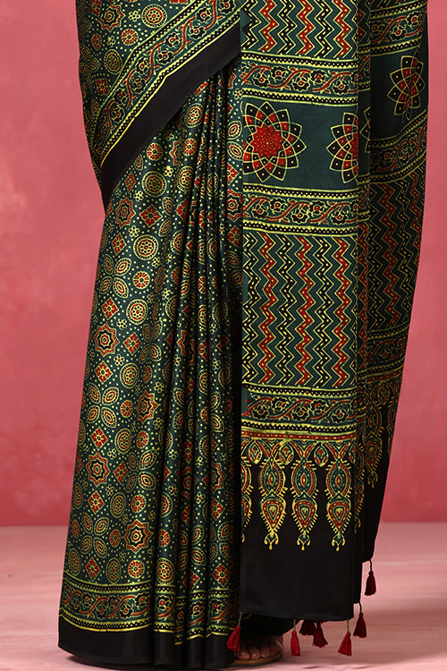 Jahangir Khatri - Green Ajrakh Modal Saree - 049