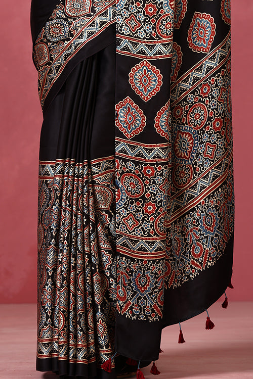 Jahangir Khatri - Black Ajrakh Modal Saree - 055