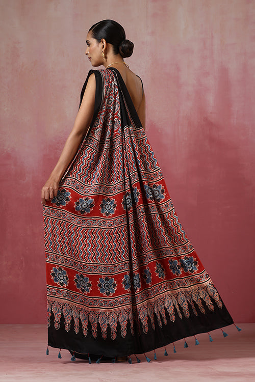 Jahangir Khatri - Red Ajrakh Modal Saree - 054