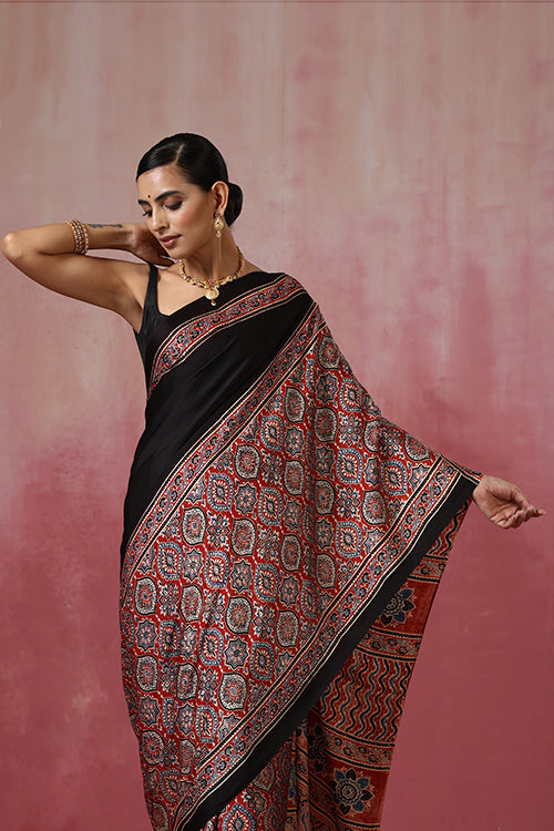 Jahangir Khatri - Red Ajrakh Modal Saree - 054