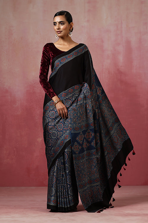 Jahangir Khatri - Indigo Blue Ajrakh Modal Saree