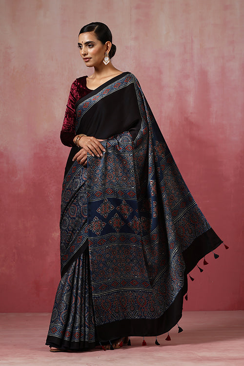 Jahangir Khatri - Indigo Blue Ajrakh Modal Saree