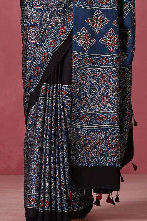 Jahangir Khatri - Indigo Blue Ajrakh Modal Saree