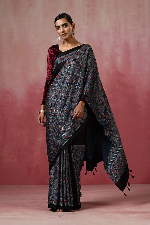 Jahangir Khatri - Indigo Blue Ajrakh Modal Saree