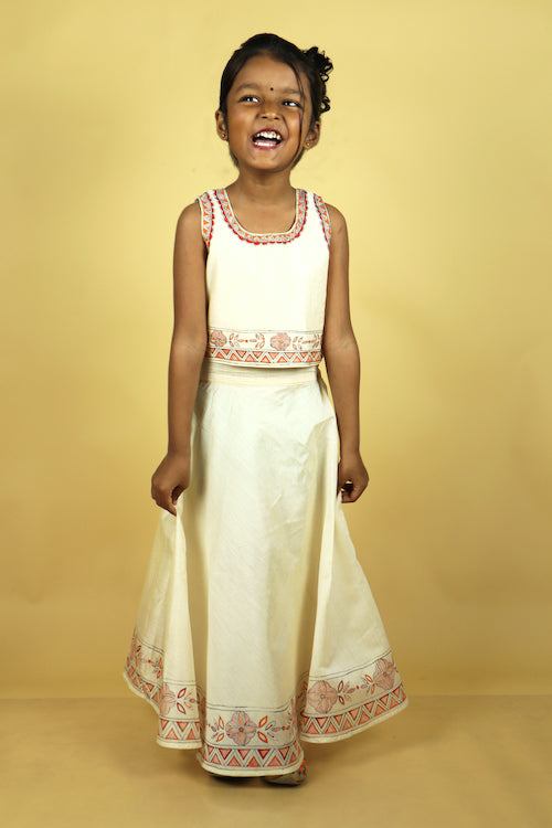 Diorama Designs "Princess In Bloom" Handpainted Kids Crop Top & Lehenga Set