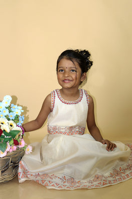 Diorama Designs "Princess In Bloom" Handpainted Kids Crop Top & Lehenga Set