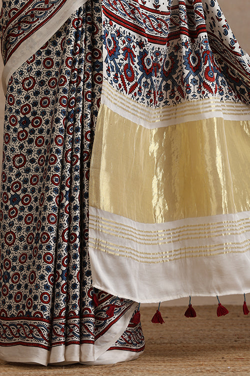 Jahangir Khatri - Bagru Ajrakh Modal Tissue Saree - 029
