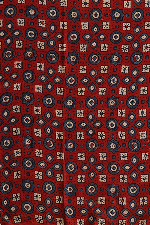 Jahangir Khatri - Red & Green Ajrakh & Bandhani Modal Tissue Saree - 018