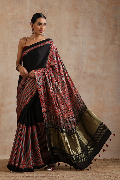 Jahangir Khatri - Red Ajrakh Modal Tissue Saree