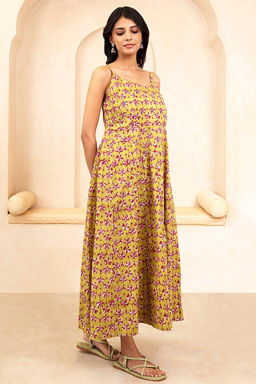 Shuddhi Olive Spaghetti Dress