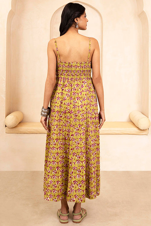 Shuddhi Olive Spaghetti Dress