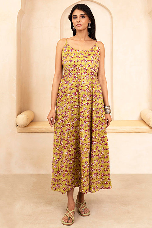 Shuddhi Olive Spaghetti Dress