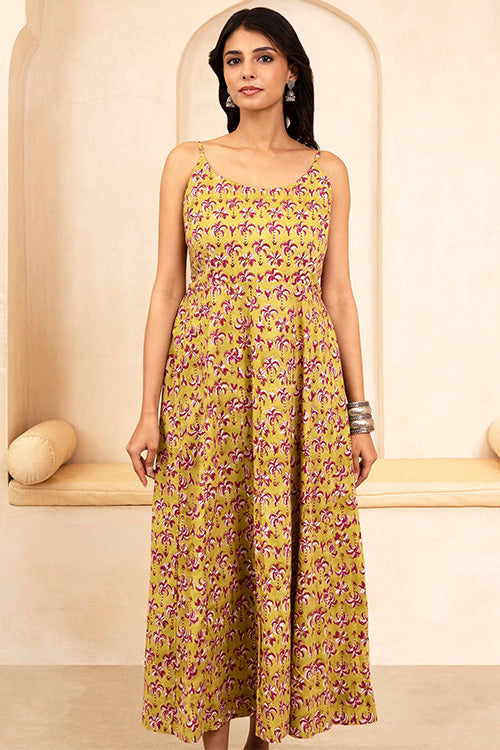 Shuddhi Olive Spaghetti Dress