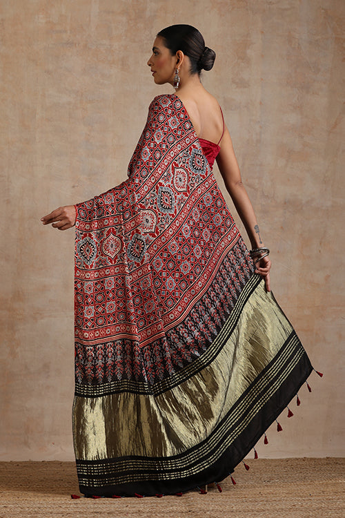 Jahangir Khatri - Red Ajrakh Modal Tissue Saree