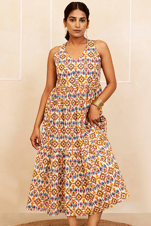 Shuddhi Blue, Red and Yellow Halter Neck Dress