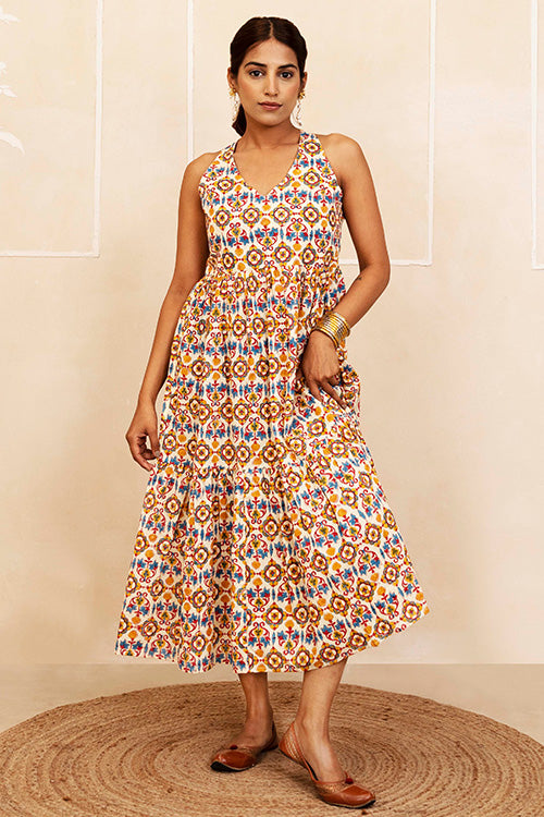 Shuddhi Blue, Red and Yellow Halter Neck Dress