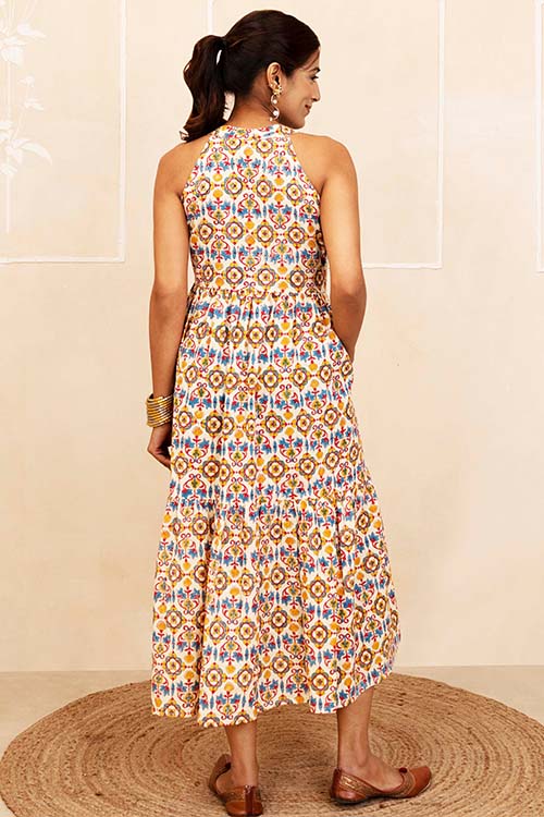 Shuddhi Blue, Red and Yellow Halter Neck Dress