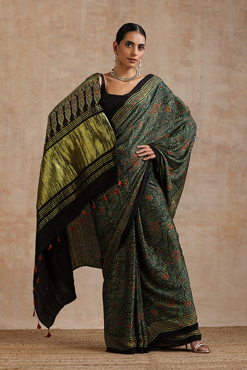 Jahangir Khatri - Green Ajrakh Modal Tissue Saree - 024