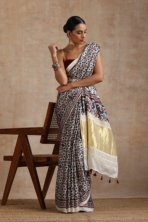 Jahangir Khatri - Bagru Ajrakh Modal Tissue Saree - 029
