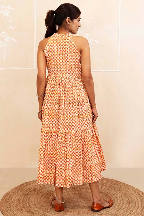 Shuddhi Mustard and Maroon Halter Neck Dress