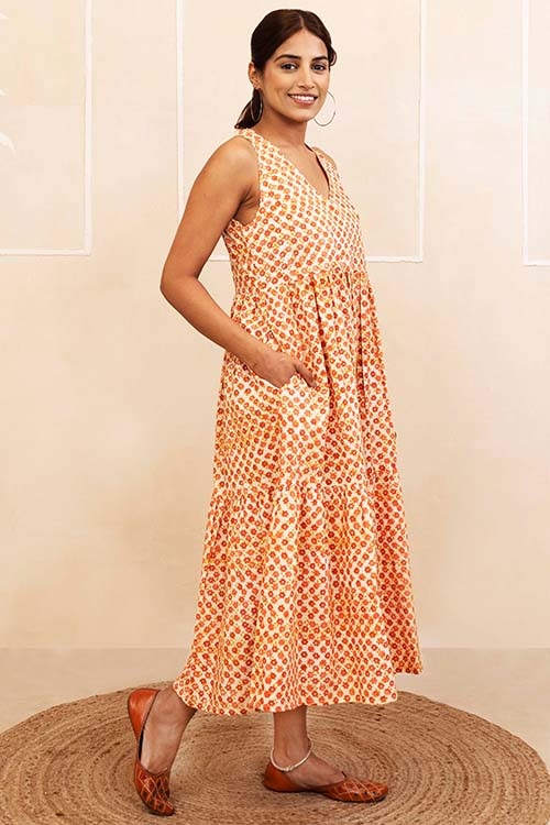 Shuddhi Mustard and Maroon Halter Neck Dress