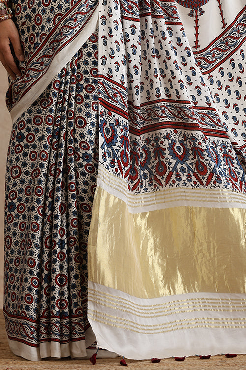 Jahangir Khatri - Bagru Ajrakh Modal Tissue Saree - 029
