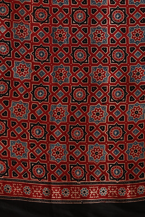 Jahangir Khatri - Red Ajrakh Modal Tissue Saree