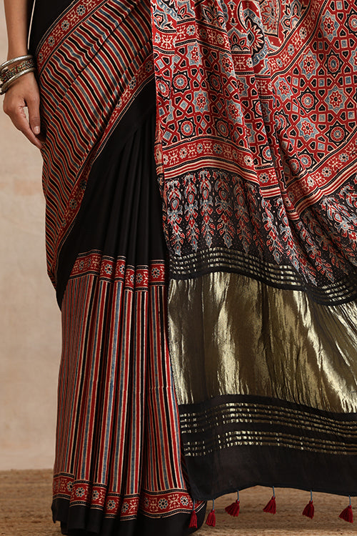 Jahangir Khatri - Red Ajrakh Modal Tissue Saree
