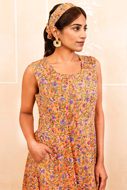 Shuddhi Orange Handblock Dress