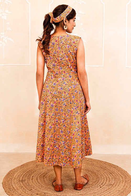 Shuddhi Orange Handblock Dress