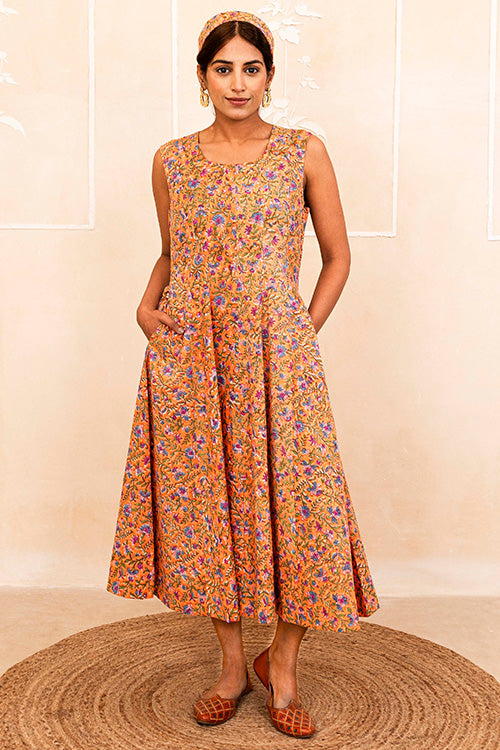 Shuddhi Orange Handblock Dress