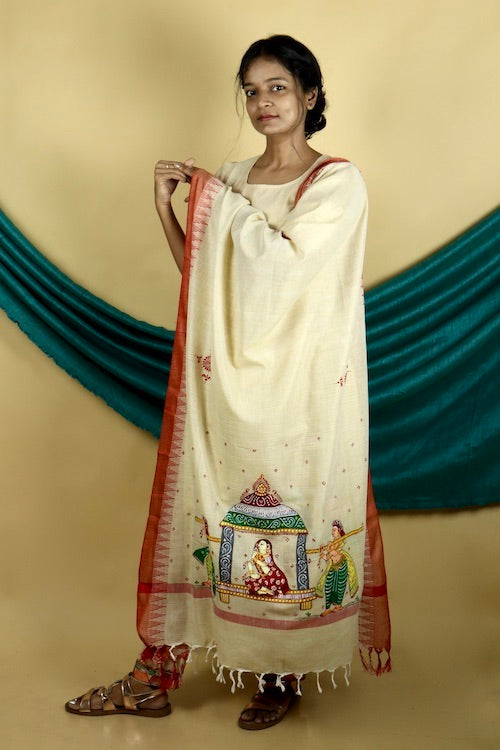 Diorama Designs Pattachitra "Palki" Handpainted Cotton Dupatta