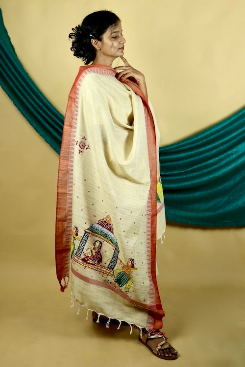 Diorama Designs Pattachitra "Palki" Handpainted Cotton Dupatta