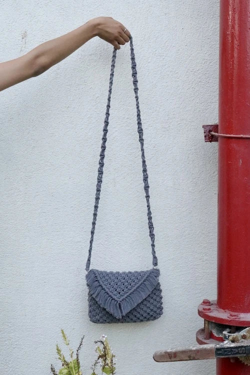 House of Macrame Handcrafted Macrame Clutch Bag with sling (Charcoal Grey)