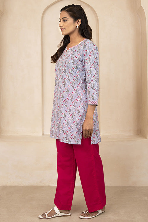 Shuddhi Sky Blue Handblock Printed Short Kurti