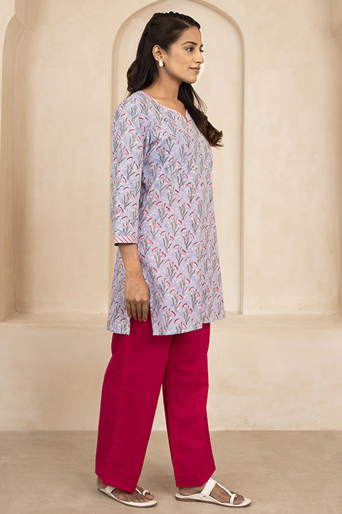 Shuddhi Sky Blue Handblock Printed Short Kurti