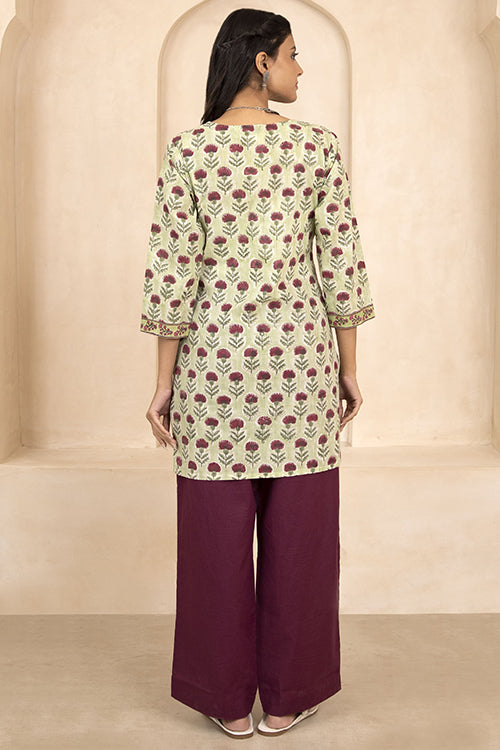 Shuddhi Sage Green Handblock Printed Short Kurti