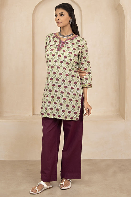 Shuddhi Sage Green Handblock Printed Short Kurti