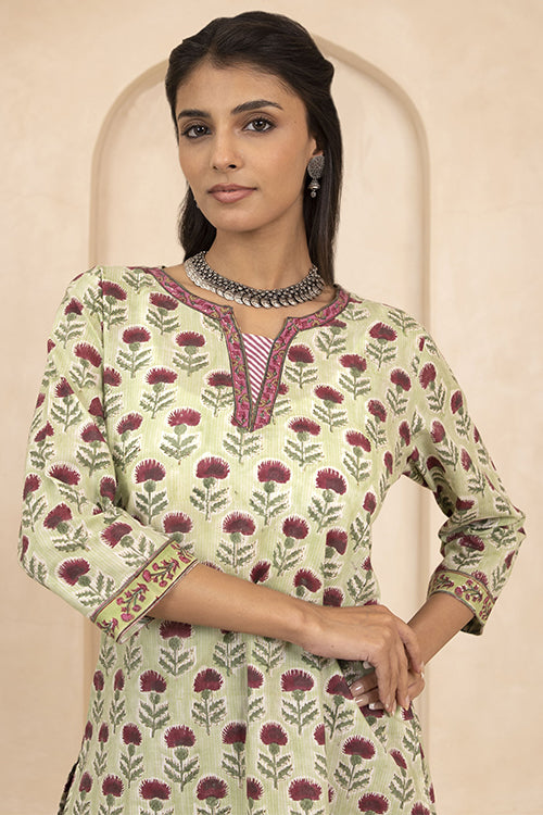 Shuddhi Sage Green Handblock Printed Short Kurti