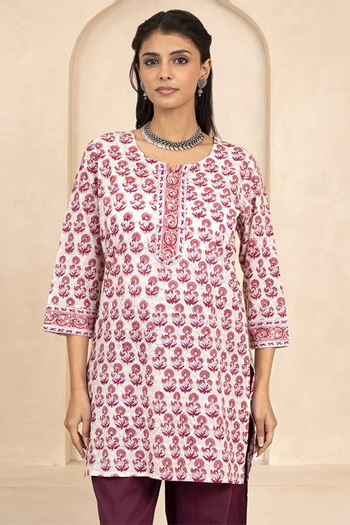 Shuddhi Mauve and Magenta Handblock Printed Short Kurti