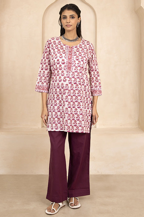 Shuddhi Mauve and Magenta Handblock Printed Short Kurti