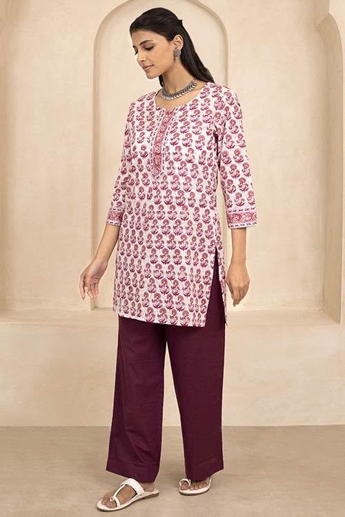 Shuddhi Mauve and Magenta Handblock Printed Short Kurti