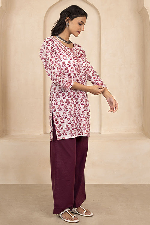 Shuddhi Mauve and Magenta Handblock Printed Short Kurti