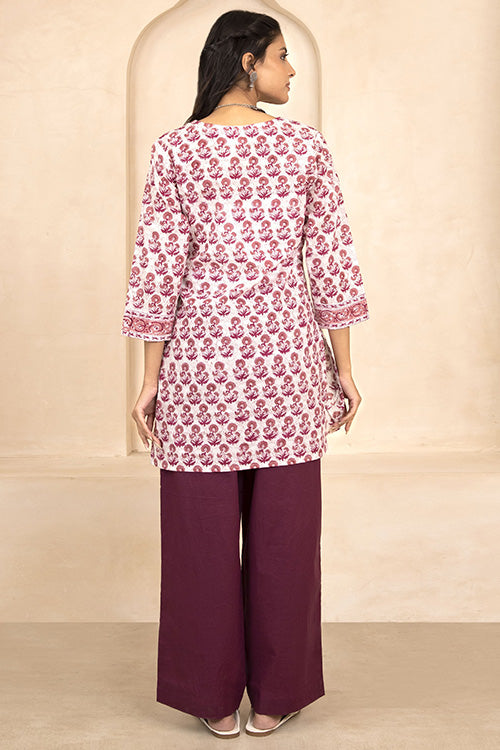 Shuddhi Mauve and Magenta Handblock Printed Short Kurti