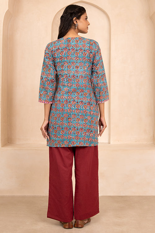 Shuddhi Sea Green Handblock Printed Short Kurti
