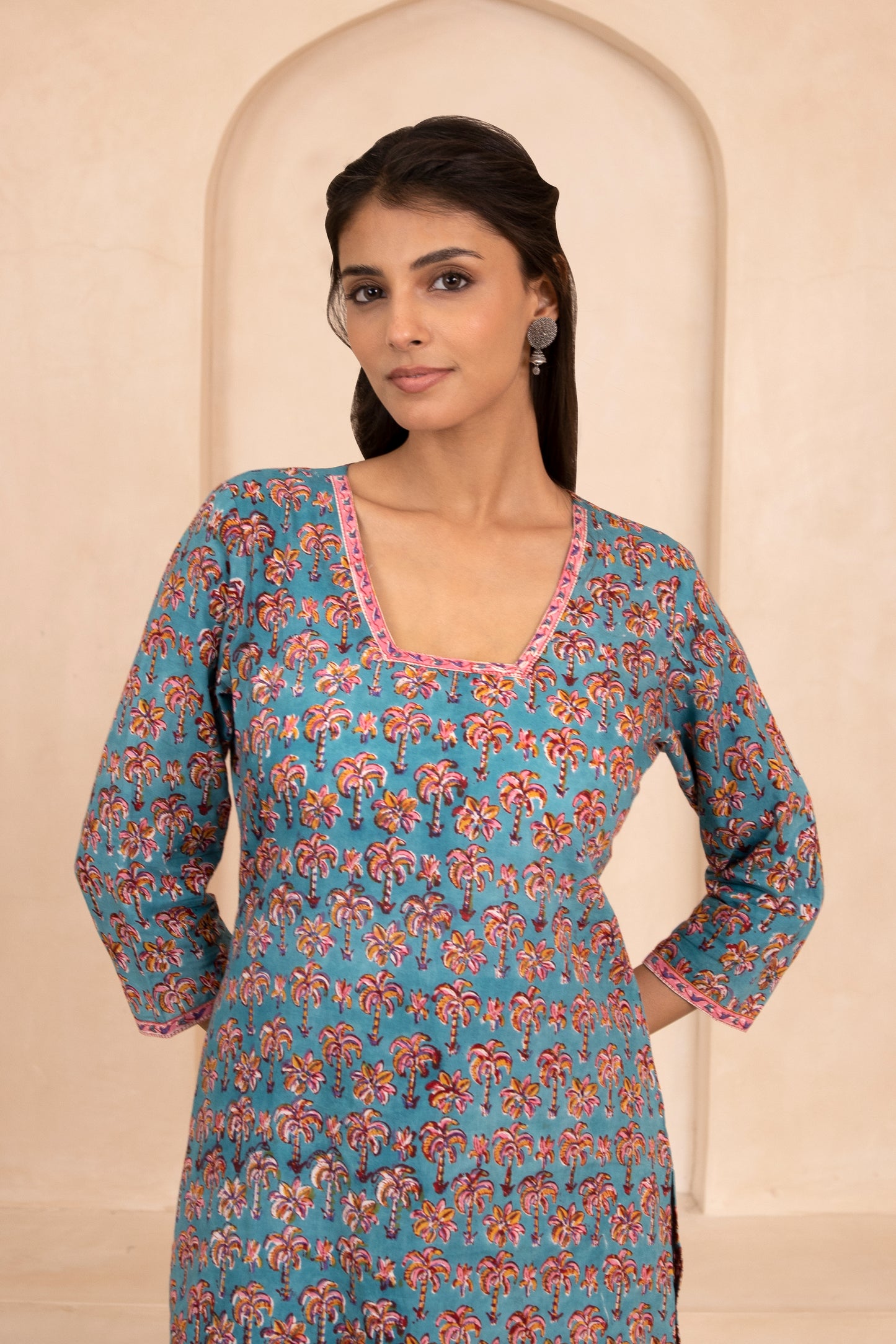 Shuddhi Sea Green Handblock Printed Short Kurti