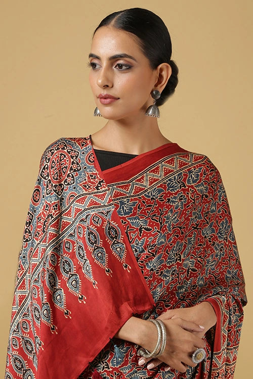 Jahangir Khatri - Red Ajrakh Modal Saree