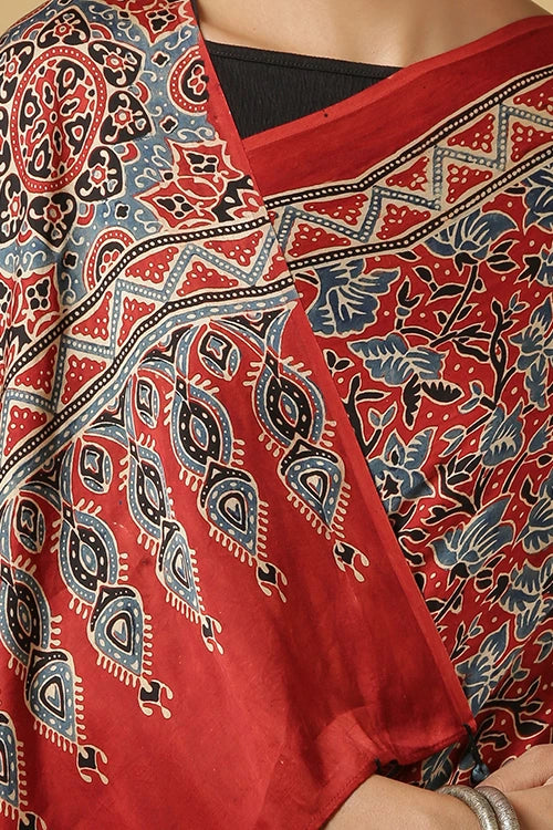 Jahangir Khatri - Red Ajrakh Modal Saree