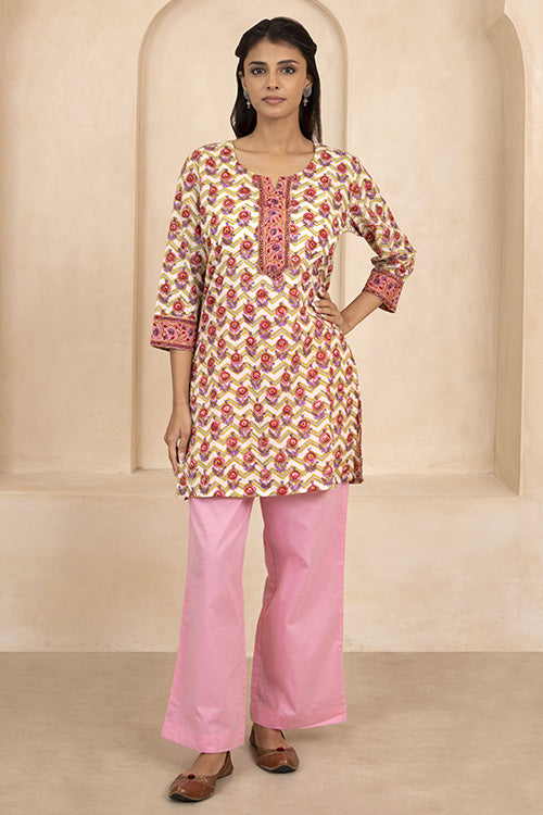 Shuddhi Yellow Handblock Printed Short Kurti