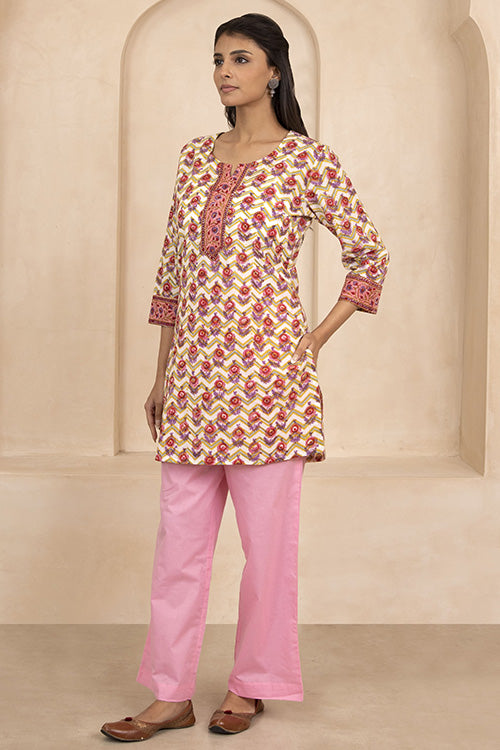 Shuddhi Yellow Handblock Printed Short Kurti